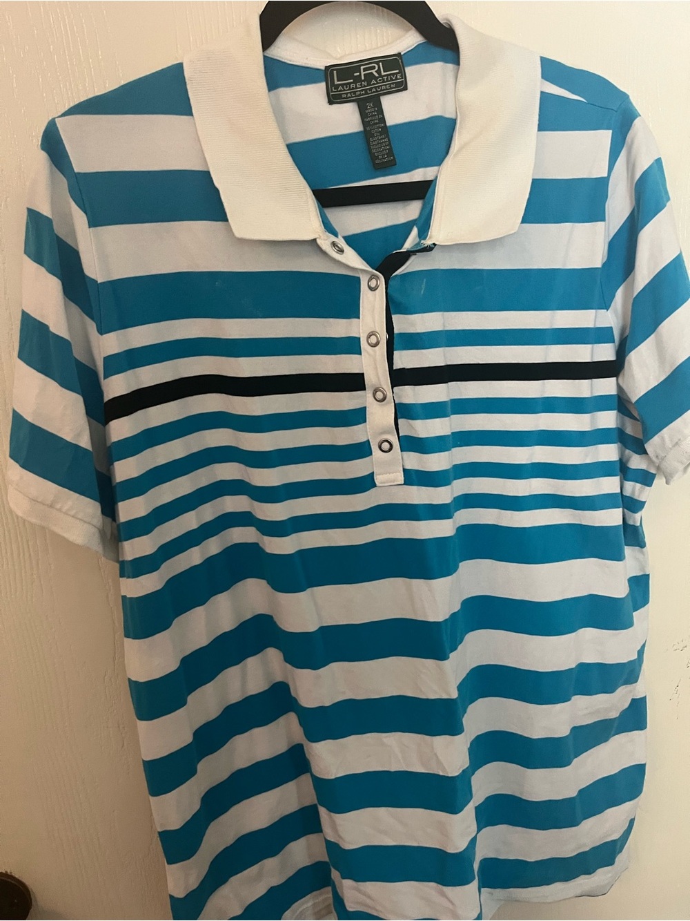Ralph Lauren White, Turquoise Black & Navy Striped Polo Snap-Front